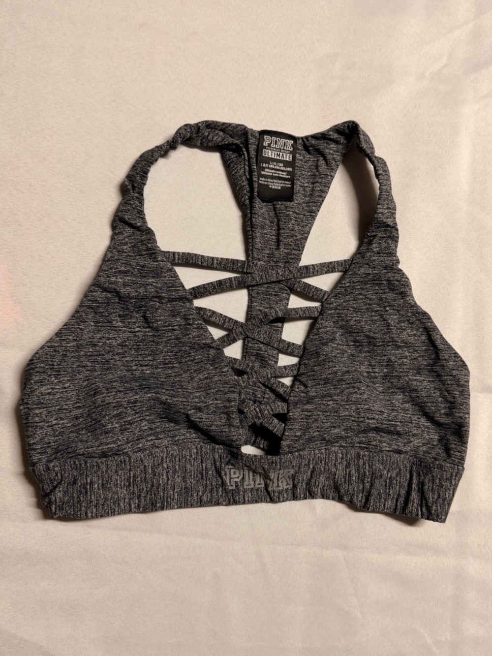 PINK Victoria's Secret Gray Marble Lace-Up Sports Bra